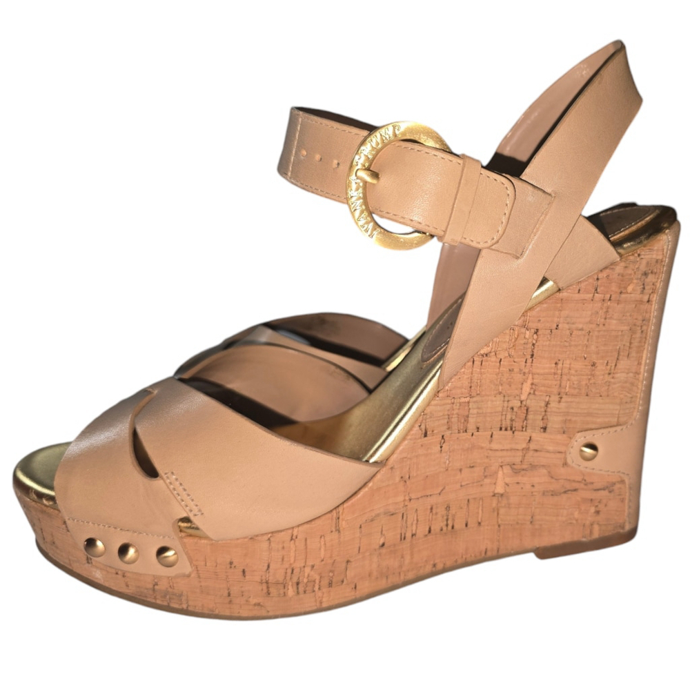 Vintage Women's Ivanka Trump Ithalina Beige Cork Wedge Leatger Sandals Size 8.5 - Picture 5 of 10